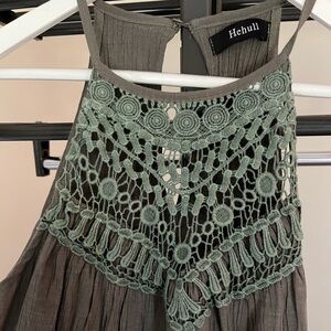 Hehull Green Crochet Halter Dress